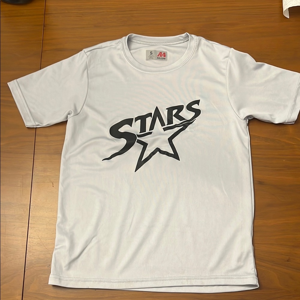 A4 Unisex Kids Youth S White Stars Graphic Logo Crew Neck Short Sleeve T-Shirt